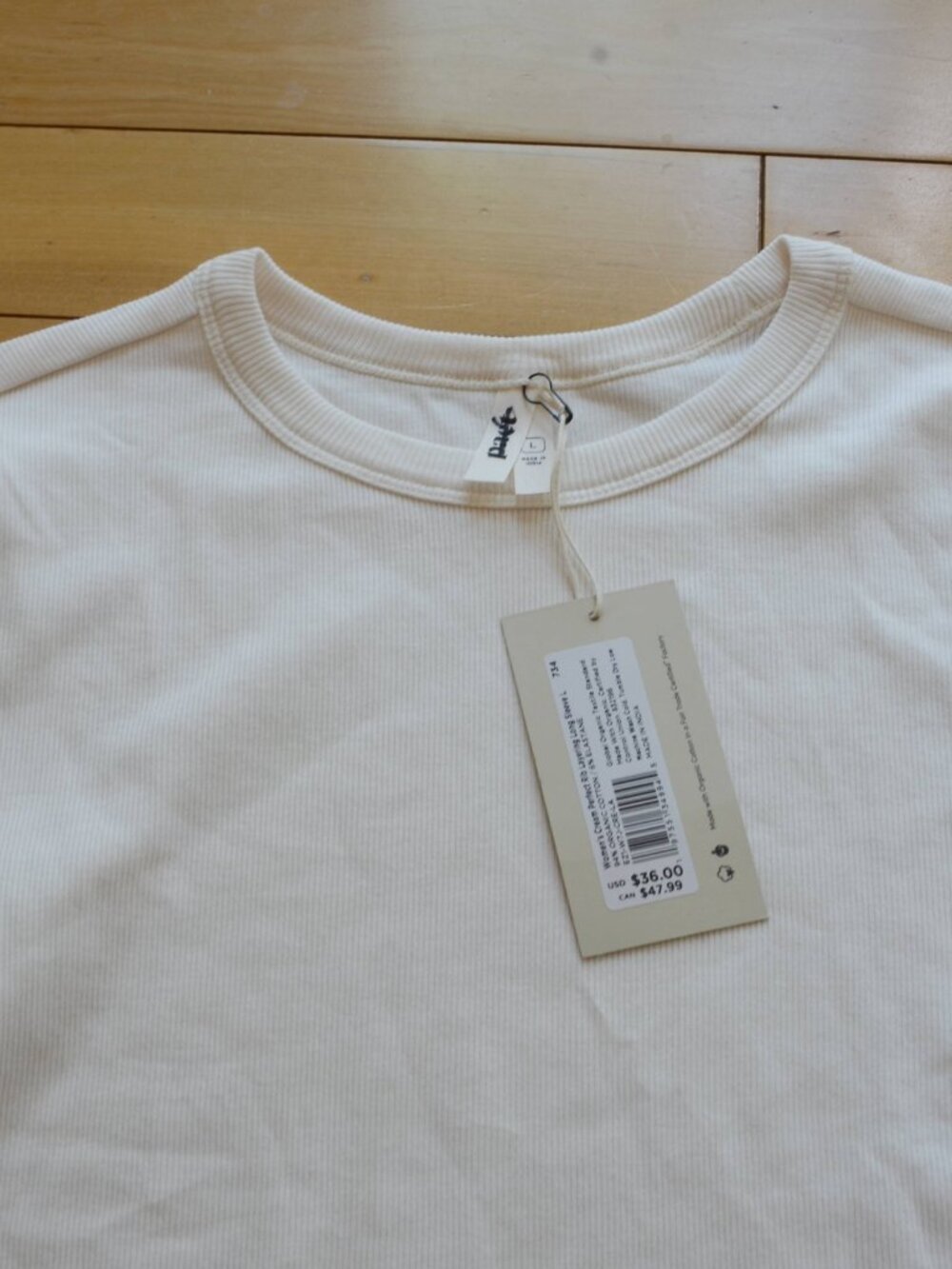 Pact Women's Cream Perfect Rib layering Long Sleeve Top Size L NWT - Picture 3 of 6
